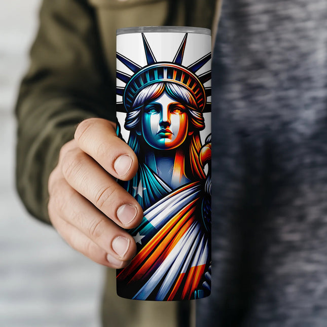 Close-up of Lady Liberty’s face, spiked crown, and detailed eagle feathers in this high-resolution sublimation wrap PNG.