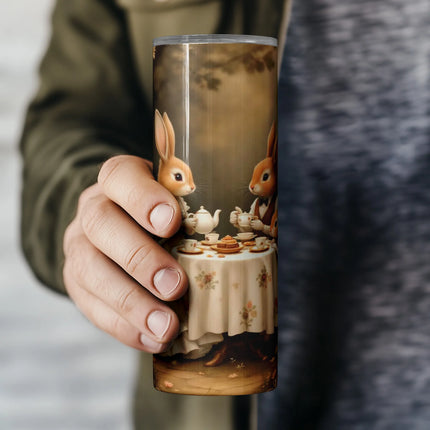 Fairytale tea party with rabbits – sublimation PNG for print-on-demand tumblers.
