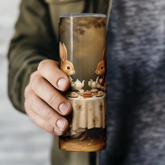 Fairytale tea party with rabbits – sublimation PNG for print-on-demand tumblers.