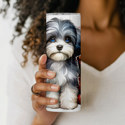 PNG wrap with illustrated pups and books, designed for sublimation tumblers and POD products.