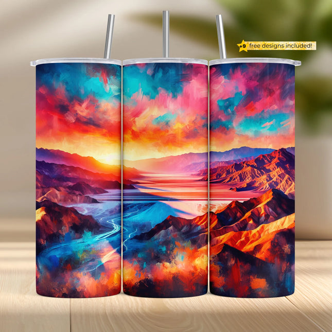 Buy sunset canyon tumbler png for sublimation – vibrant painted desert digital wrap download