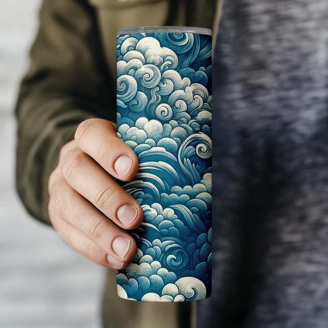 Flat PNG file preview of seamless vintage ocean swirl tumbler wrap for 20oz sublimation, ideal for crafting and digital download shops.