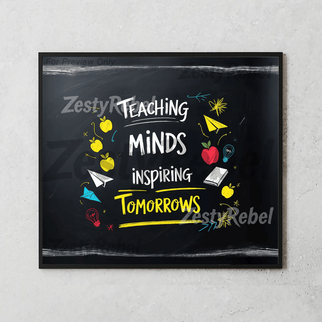 Mockup of 20oz skinny tumbler with inspirational teacher quote and hand-drawn classroom icons – ideal for print on demand and sublimation projects.