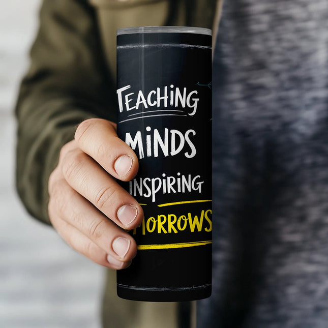 Flat PNG preview of inspirational chalkboard teacher wrap – seamless 20oz sublimation design for DIY crafters and education-themed shops.