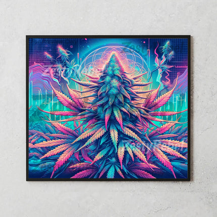 20oz sublimation wrap with electric-colored marijuana leaves and cosmic grid background for DIY gifts.