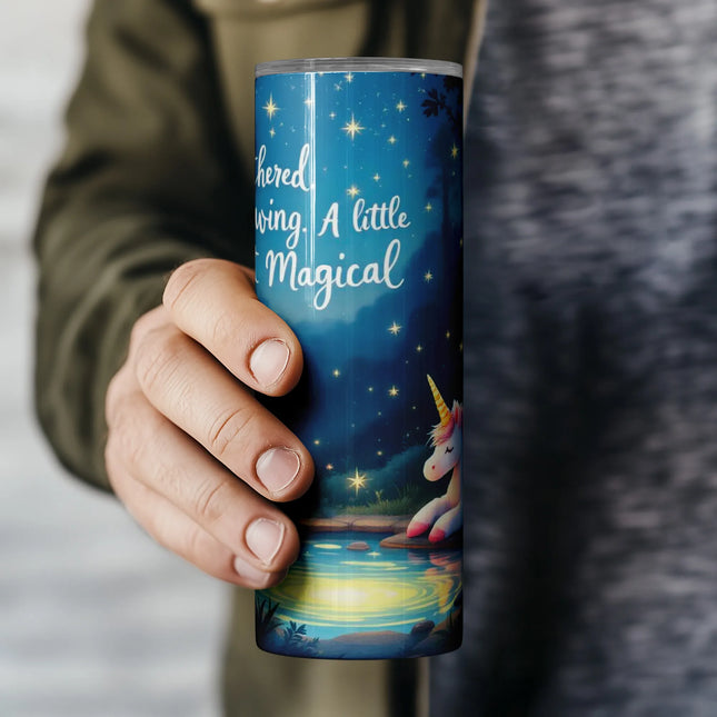 Serene sublimation wrap with forest unicorn and empowering “unbothered” magical theme quote.