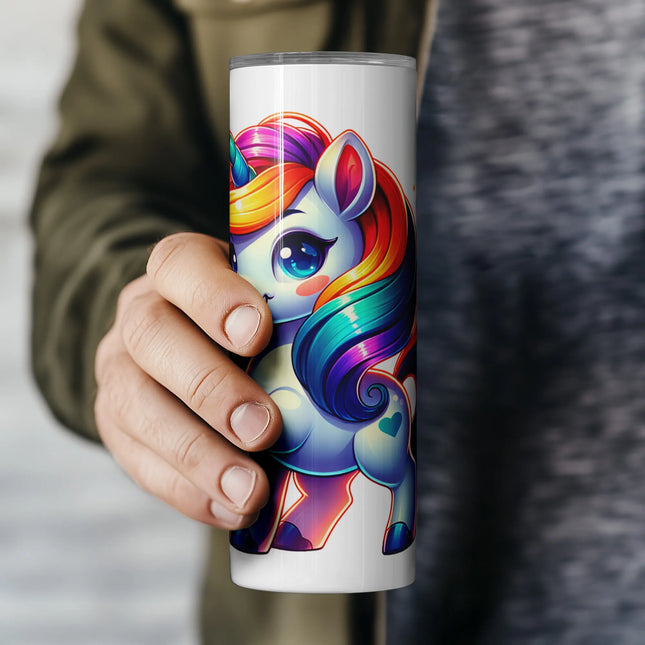 Whimsical unicorn with heart marking and shiny mane, perfect for sublimation projects.