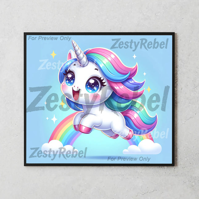 Best tumbler png for wall art and print on demand – kawaii unicorn leaping over rainbow
