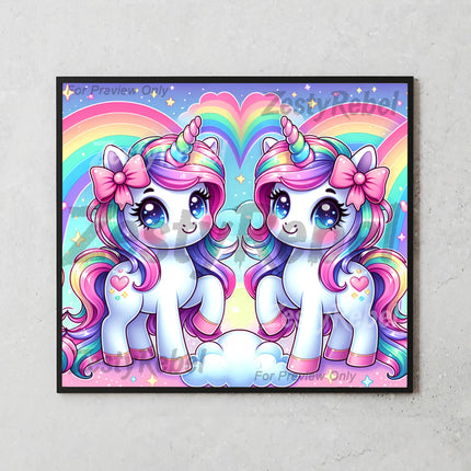Best tumbler png for wall art and print on demand – colorful kawaii twin unicorns sublimation wrap