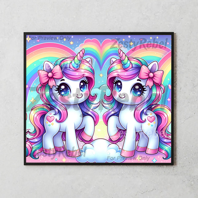 Best tumbler png for wall art and print on demand – colorful kawaii twin unicorns sublimation wrap