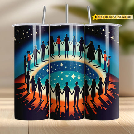 Buy tumbler png for sublimation – diverse unity circle wrap under stars with global love theme