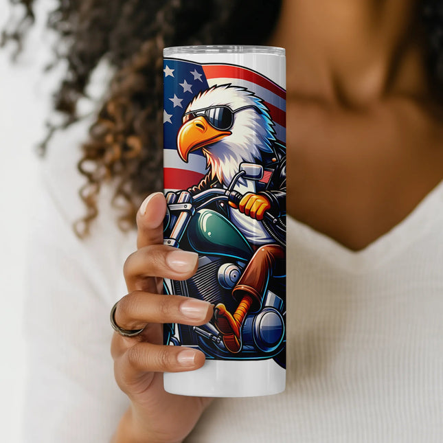 Digital download tumbler wrap for crafters and POD sellers featuring bold American pride and biker culture.