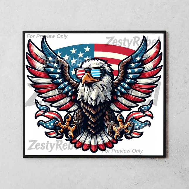Mockup of 20oz skinny tumbler with seamless bald eagle wrap in stars and stripes style – perfect for print on demand and sublimation.
