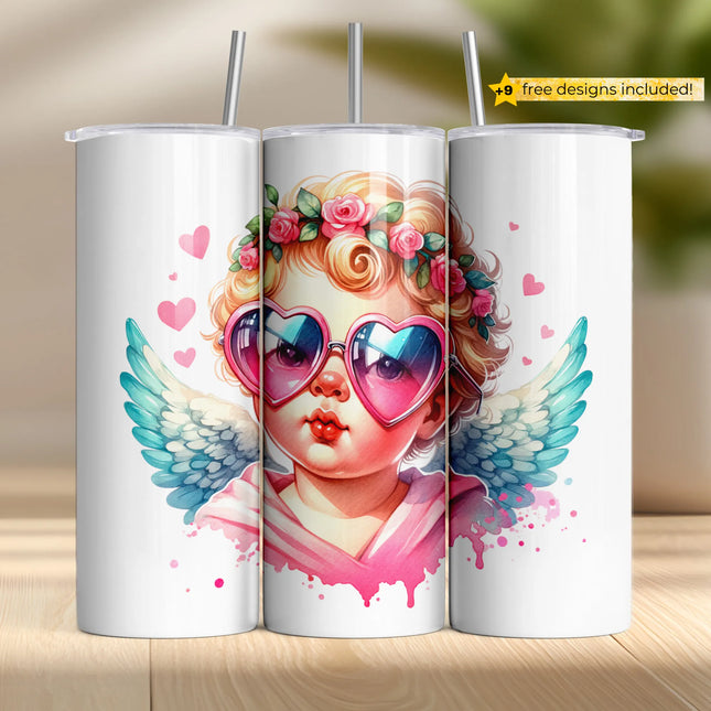 Buy valentine baby tumbler png wrap – angelic sublimation design for drinkware and gifts