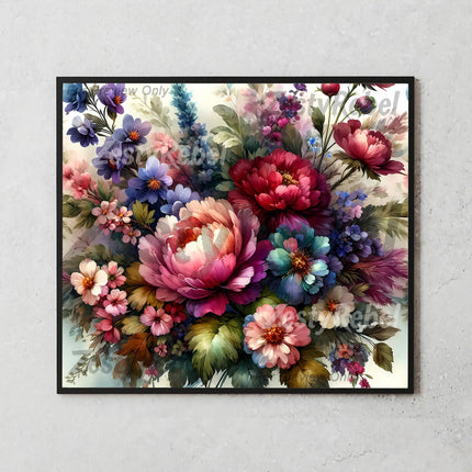 20oz sublimation PNG with bright garden flowers and lush greenery