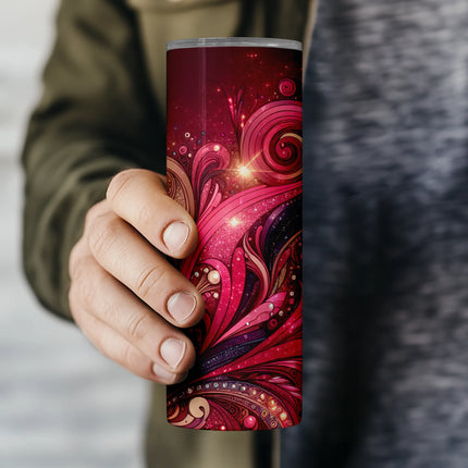 vibrant glitter swirls tumbler wrap design for sublimation, holographic pink and gold digital download