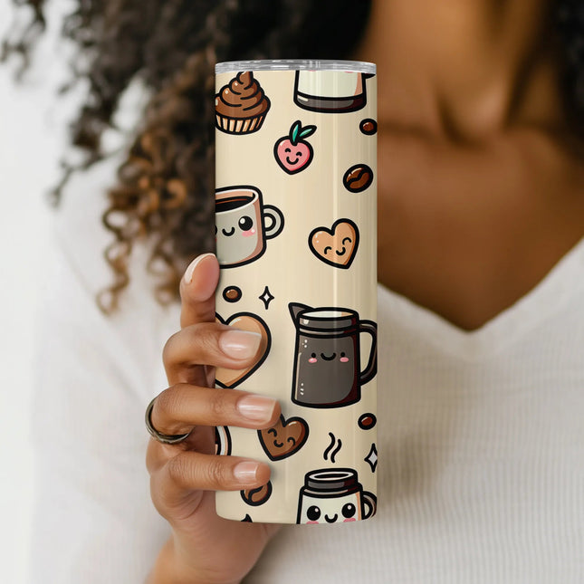 Brown coffee cups and roasted beans design for 20oz tumbler sublimation