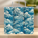 Vintage tumbler sublimation wrap PNG with stylized ocean swirl pattern in teal and cream – ideal for digital download and DIY crafts.