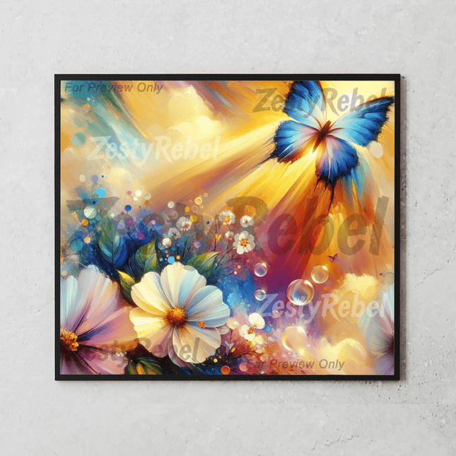Artistic digital PNG design with radiant butterfly and dreamy flower accents, perfect for sublimation projects.