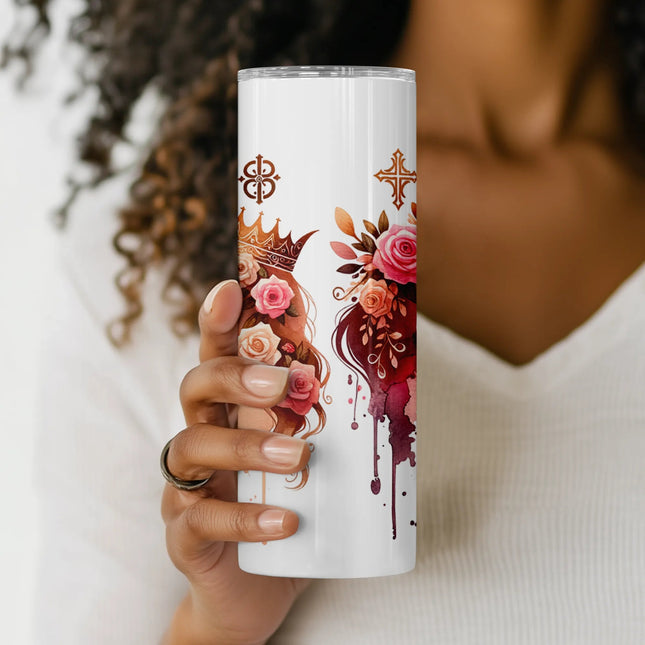 Feminine tumbler sublimation design with spiritual elegance and pink drip accents