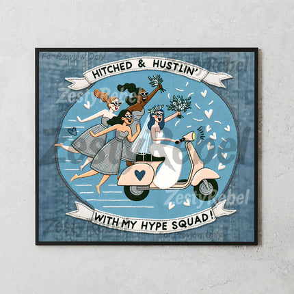 Best tumbler png for wall art and print on demand – funny bride squad design on denim textured background
