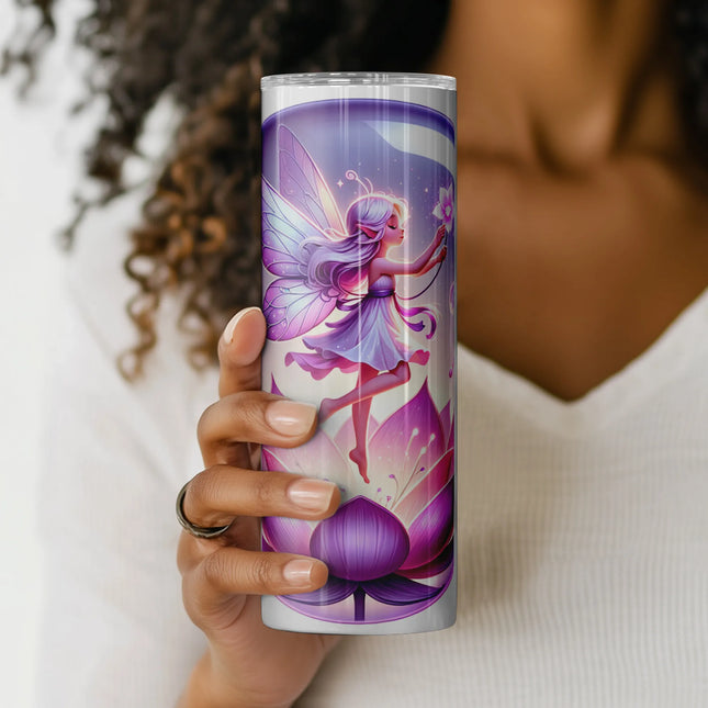 Dreamy sublimation design with fairy, lotus petals, and floating light bubbles.