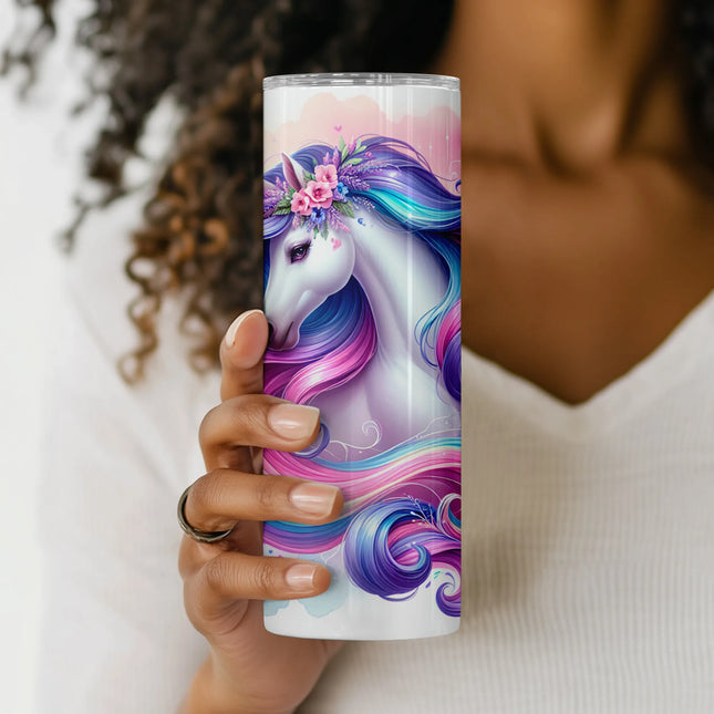 Magical unicorn tumbler wrap with dreamy pastel hues, ideal for POD and DIY gift projects.