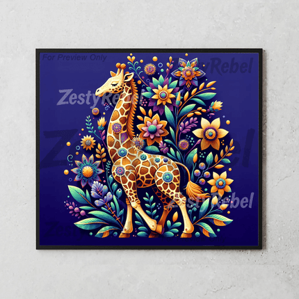 Digital 300 DPI giraffe tumbler wrap with colorful jungle flowers for sublimation projects.