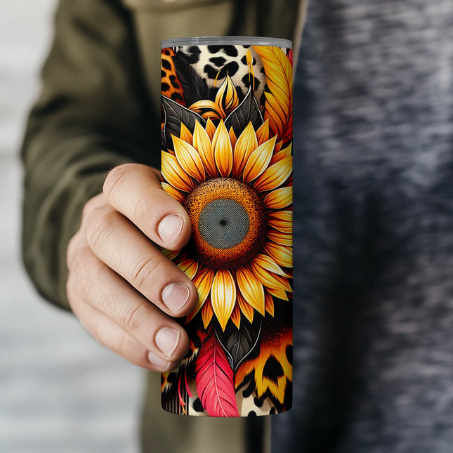 Flat PNG file preview of bold sunflower and animal print tumbler wrap – digital download for crafting and sublimation use.