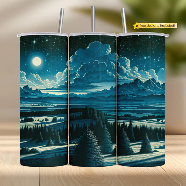 Buy wilderness forest tumbler png for sublimation – digital download wrap with evergreen trees and watercolor art