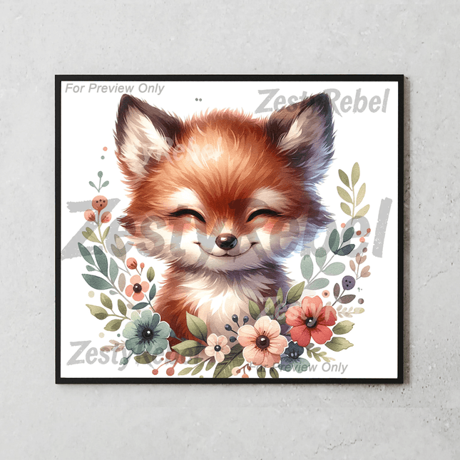 20oz wrap with cute red fox and leafy floral frame in soft tones